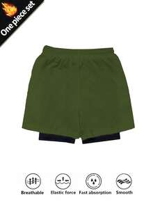 Manfinity Sport Corelite 男士松紧腰抽绳休闲夏季运动短裤 - 黑色 - 查看 2