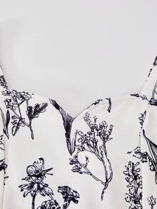 SHEIN ChillGRL Bộ áo liền quần dệt kim in họa tiết vintage dành cho bé gái tuổi teen của Streecool Kids, kiểu dáng quần yếm ống rộng thoải mái, phù hợp để mặc hàng ngày vào mùa xuân/hè. - Màu be - Xem 4