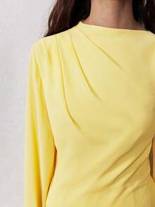 ZEYLAH Váy dài tay rộng không đối xứng ôm sát, mùa xuân - Màu vàng - Xem 2