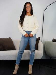 SAYEHFBABY 秋冬纯色纽扣前襟大衣 - 米色 - 查看 6