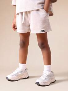 SUMWON Girls Washed Oversized T-Shirt And Shorts Co-Ord Set With Star Print Text Design Summer Casual Outfit Vacation - Black - View 4