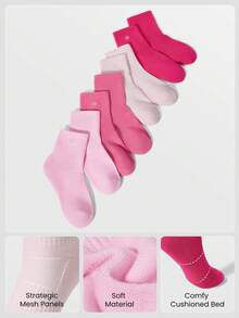 GLOWMODE 5 Pairs Socks Soft Ventilated Mesh With Embroidered Logo Workout Daily Casual - white + light pink + pink + rose red + fuchsia - View 2