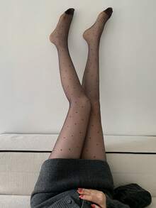 FRIFUL Women's Polka Dot Print Sheer Leggings - Black - View 4