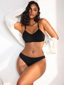 NudeFit 2pcs Seamless Labeled Women's Underwear Set - Black - View 1