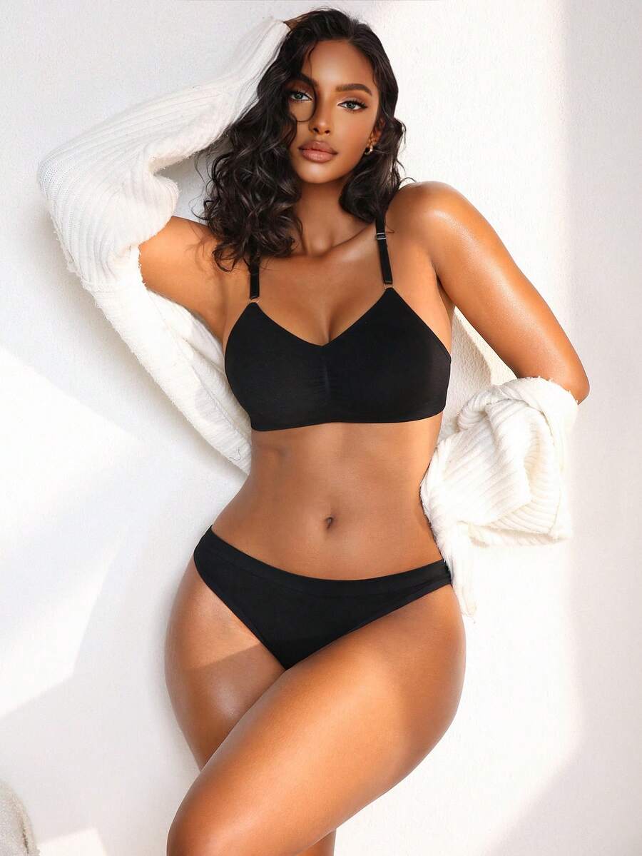 NudeFit 2pcs Seamless Labeled Women's Underwear Set - Black - View 1