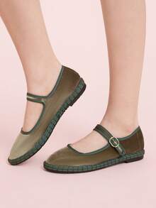 CUCCOO DOLLMOD 女士休闲百搭通勤简约搭扣平底鞋 - 卡其色 - 查看 4