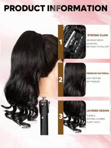 QUICK WEAR 16英寸真人发马尾辫，夹式马尾辫，长款波浪卷马尾辫，自然黑色，100%真人发接发，马尾辫接发