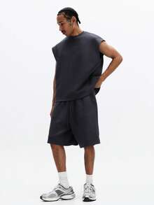 SUMWON Bộ đồ mặc nhà thoải mái gồm áo tank top rộng và quần short dáng suông, cổ tròn và eo có dây rút. - Xám - Xem 3
