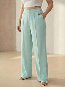 MOTF PREMIUM WOMEN'S SEAM FRONT SLANT POCKET WIDE LEG PANTS - Green - View 5