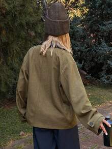 Livesso Women's Casual Outdoor Jacket With Collar And Large Pockets School - Green - View 2