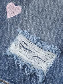 SHEIN Quần short denim dáng rộng, cạp chun, màu xanh bạc phai, thêu hình ngôi sao, phong cách đường phố Y2K dành cho bé gái tuổi teen. - Rửa trung bình - Xem 3