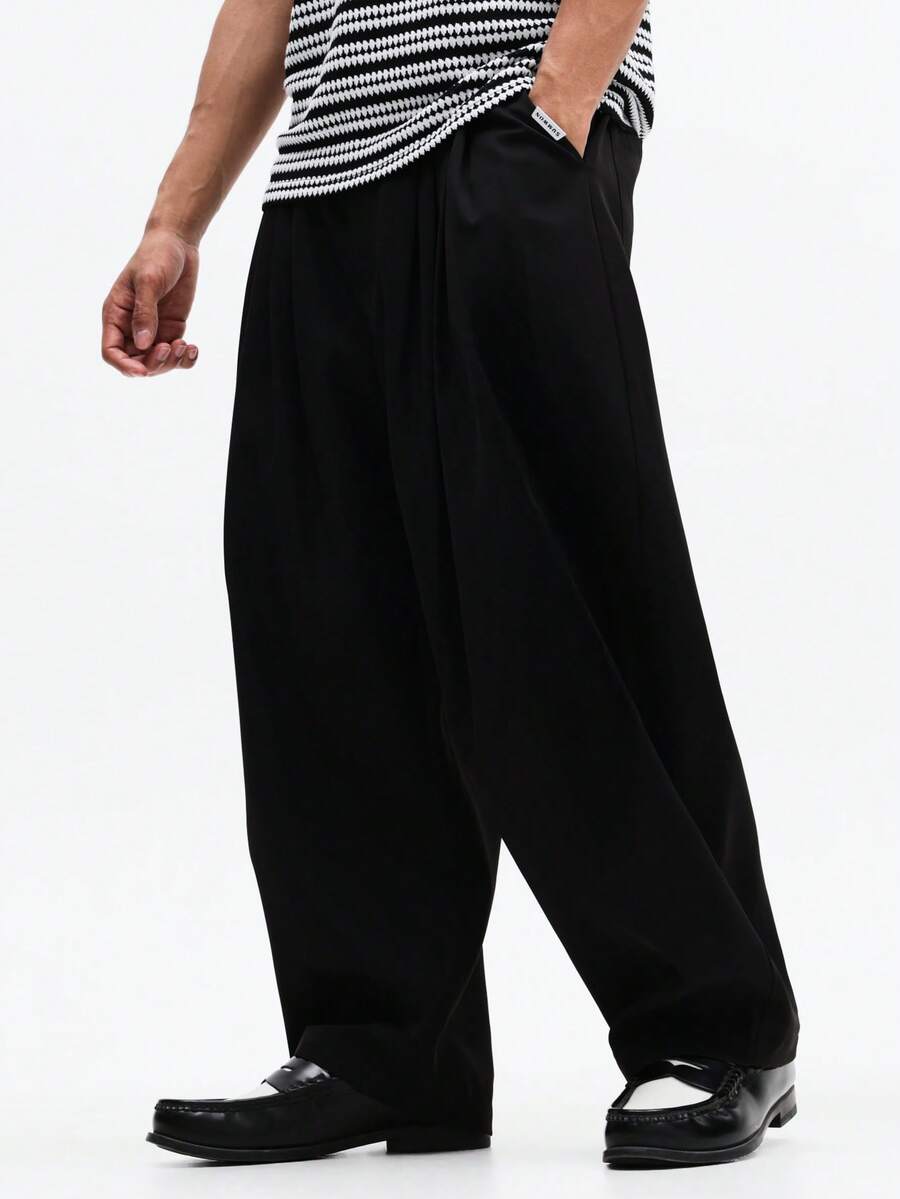 SUMWON Quần ống rộng xếp ly có túi sau, kiểu dáng thoải mái, cạp cao, thích hợp cho công sở, kinh doanh và các dịp trang trọng buổi tối. - màu đen - Xem 1