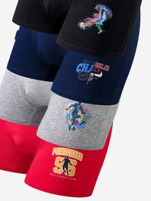 4pcs/Set Assorted Colorful Sports Series Boxer Briefs For Tween BoyBasketball, Football, Game Controller Prints, Cotton Underwear - Multicolor - View 8