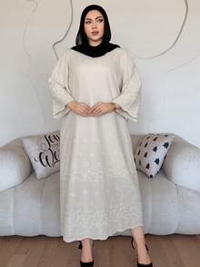 Dazy Plus Elegant Long Casual Lace Dress With Round Neck