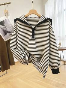 Resyla 女士休闲条纹水手领卫衣，秋季款