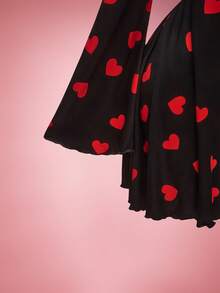 SHEIN ICON 大码女式心形图案V领喇叭袖前系带连衣裙 - 彩色 - 查看 8