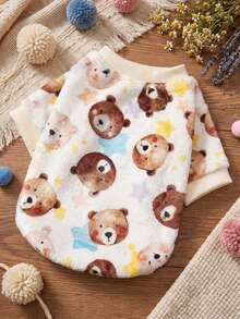 PETSIN 1. Áo nỉ in hình gấu nâu và ngôi sao, dày dặn và ấm áp, màu trắng, thích hợp cho thú cưng vào mùa thu và mùa đông. - trắng - Xem 1