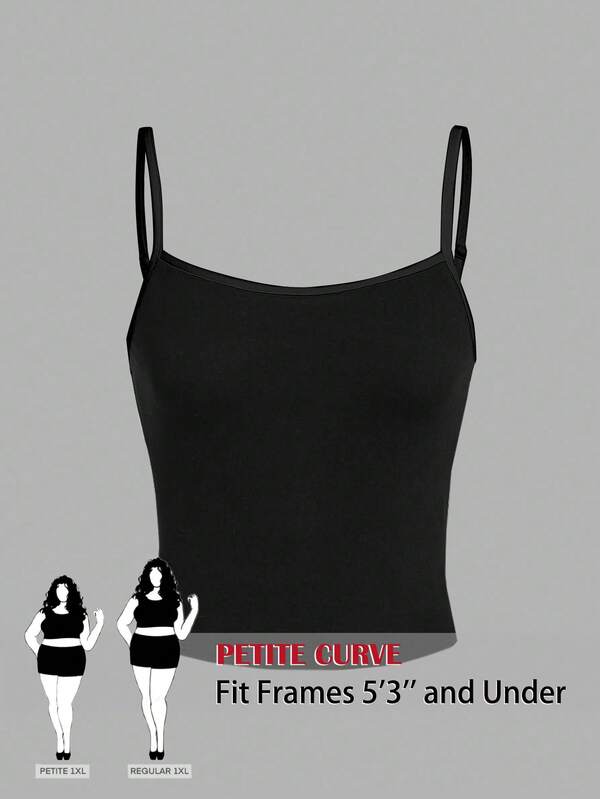 SHEIN PETITE CURVE Camiseta de tirantes de unicolor versátil y casual para mujer de talla grande