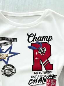 少女休闲简约修身圆领短袖高腰露脐常规T恤，适合夏季穿着 - 彩色 - 查看 3