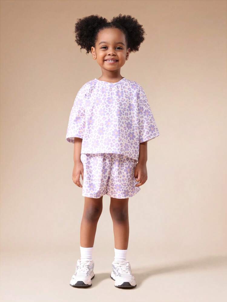 Lavender Polka Dot Crop Top And Shorts Set