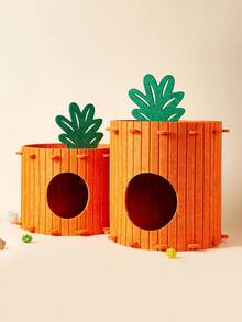 PETSIN 1 件大号 40x40 小号 30x40 尺寸半封闭双层设计透气易清洁提供安全舒适的空间可爱的胡萝卜图案橙色毛毡猫床宠物窝非常适合猫爱好者作为生日礼物适合室内家庭办公室四季使用猫洞舒适的藏身处宠物家具