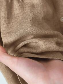 Rusticease 休闲褶裥前扣短袖上衣和阔腿裤套装 - 卡其色 - 查看 6