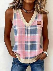 EMERY ROSE New Arrival Plaid Vest For Women, Versatile & Slimming Casual Top - Red - View 3