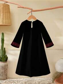 1 chiếc đầm dài tay dáng rộng kiểu Trung Đông cổ điển cho bé gái 4-7 tuổi, họa tiết hình học in kỹ thuật số, chất liệu nhẹ, thích hợp cho các lễ hội truyền thống/mặc hàng ngày, mùa xuân/hè/thu. - Nhiều màu - Xem 2