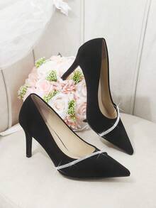 CUCCOO HITCHD 女士尖头水钻装饰日常百搭时尚高跟鞋 - 黑色 - 查看 1