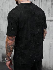 SLATEMANN Men's Shiny Casual Round Neck Short Sleeve T-Shirt Men Tee Shirts Rhinestone Mens Sparkly T-Shirt Star Shirt Mens Goth Tshirts Black Rhinestone T-Shirt Streetwear Men Y-Shirt Mens Drop Shoulder Tee Streetwear Men T-Shirt Rhinestone Clothes Men Distressed Tshirt - Black - View 2