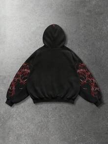 ROMWE MEN Goth 男士街头时尚骷髅印花宽松连帽衫 - 黑色 - 查看 2