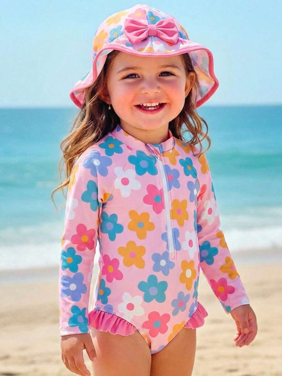 SHEIN 1 pieza Mono de baño cómodo y casual con estampado de dibujos animados lindos y versátil para bebé niño, adecuado para vacaciones, primavera/verano - Multicolor - Ver 1