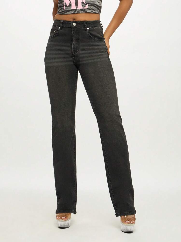 SUMWON WOMEN High Waist Straight Leg Stacked Denim Jeans