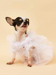 PETSIN 1pc Pet Universal Valentine's Day Sequin Mesh Princess Dress Dog Apparel - White - View 2