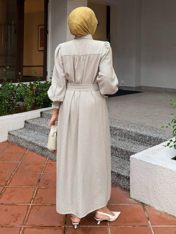 Women's Casual Solid Color Waist Tie Midi Dress, Spring/Summer Wedding Guest Dress Sundress