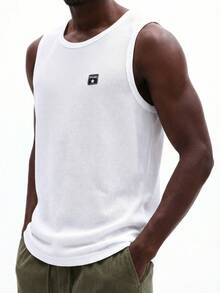 Áo tank top cổ tròn gân SUMWON với logo thương hiệu nhỏ, thích hợp mặc thường ngày mùa hè, kiểu dáng trơn, thoải mái. - trắng - Xem 3