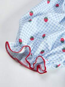 SHEIN ChillGRL Váy in họa tiết dâu tây tay bồng xòe thanh lịch ngọt ngào cho bé gái tuổi teen mùa hè, thích hợp cho kỳ nghỉ, tụ tập cùng bạn bè - Màu xanh nhạt - Xem 6