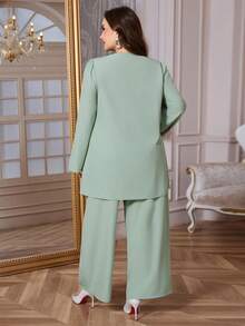 Reflora Completo da donna taglie forti, 2 pezzi, elegante outfit con decorazioni in strass viola, adatto per feste, autunno/inverno - Verde - Visualizzare 2