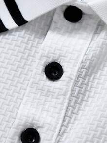 Manfinity Homme Men's Plus Size Business Casual Short Sleeve Polo Shirt,White And Black Summer Knitted Golf Polo,Multi-Function Zipper Collar Golf Shirt For Men - White - View 6