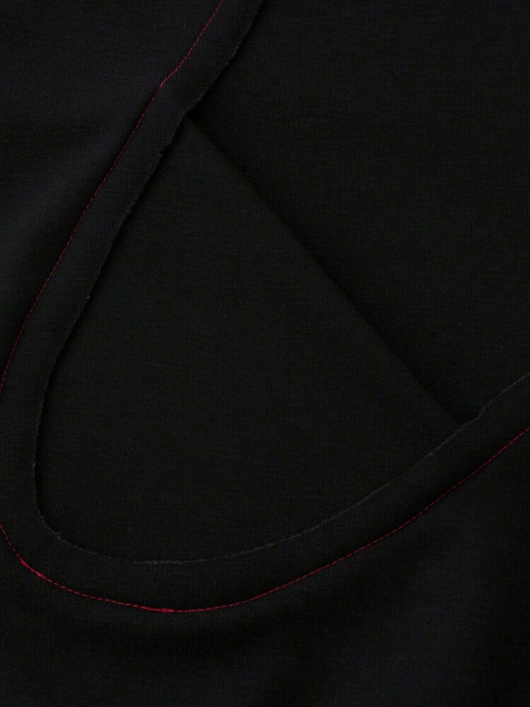 ROMWE MEN Men's Retro Color Block Patchwork Hoodie With Fur Collar - Black - View 4