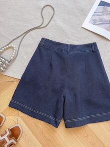 INAWLY 女士时尚休闲高腰A字阔腿百慕大短裤 - 藍色 - 查看 2