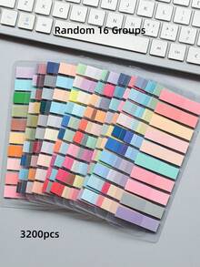 6400张随机款式欧式复古彩色荧光PET透明便签纸，莫兰迪风格备忘录，索引标签，分类标签，返校季 - 彩色 - 查看 7