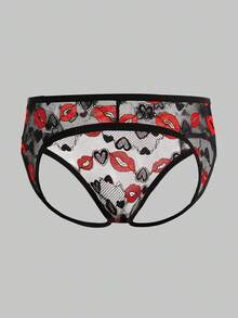 Men's Heart & Lip Print Sheer Sexy Briefs Underwear - Multicolor - View 2