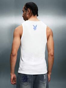 PLAYBOY X SUMWON Logo Tank Top Sleeveless Mesh Knit Ribbed Texture Casual Summer Essential - White - View 2