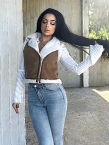 Vassilux 女士棕色翻领宽松羊毛夹克 - 棕色 - 查看 4