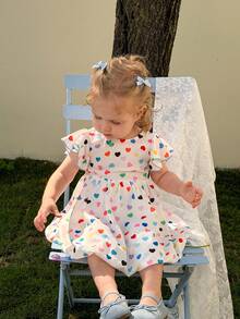 LMoss Kids 女婴编织撞色心形图案休闲连衣裙 - 彩色 - 查看 5