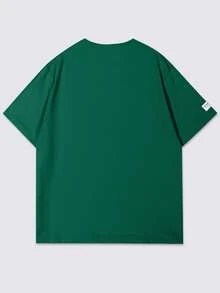 Manfinity Homme 男士极简印花圆领短袖T恤 - 墨綠色 - 查看 3