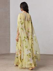 ZEYLAH 飘逸长款腰带浪漫宽松印花连衣裙，春季 - 淡黃色 - 查看 3