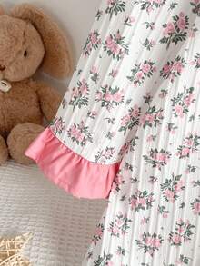 Girls' Ditsy Floral Ruffle Patchwork Long Sleeve Long Nightgown Loungewear Sleep Wear Kids Girls Dress Little Girl Nightgown Girls Pajama Dress Girls Dress Long Sleeves Kids Dress