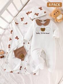 SHEIN 5pcs/Set Polka Dot Heart Bear Romper Outfit - Brown - View 1